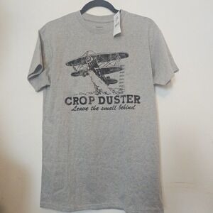 Brisco Brands Crop Duster Leave The Smell Behind Size M Gray Graphic T-Shirt NWT